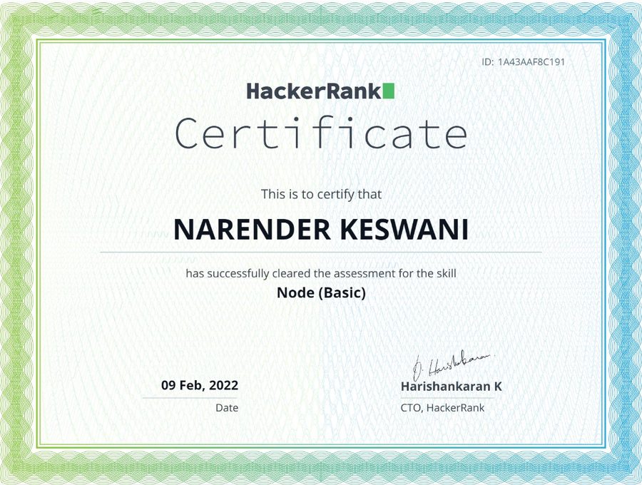 HackerRank — Node.js Basic Certification