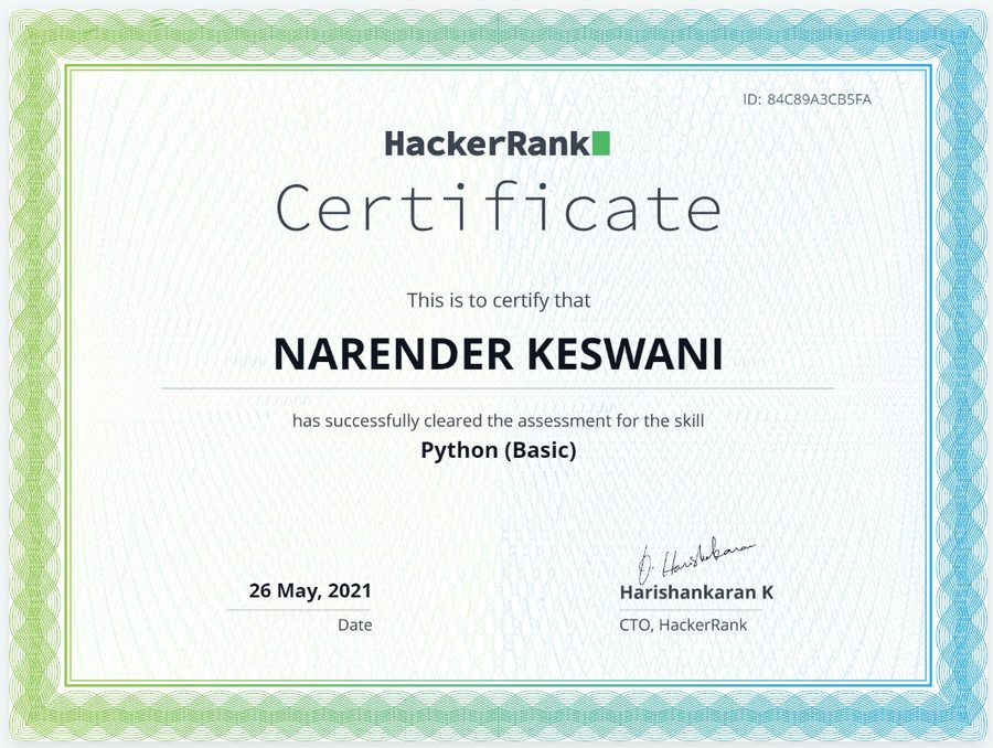 HackerRank — Python Basic Certification